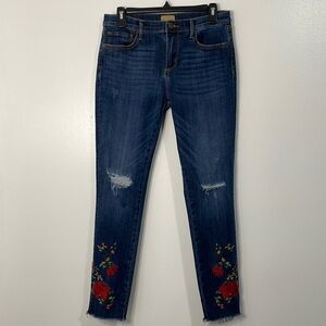 Driftwood Jackie Floral Embroidered Skinny Jeans Size 28